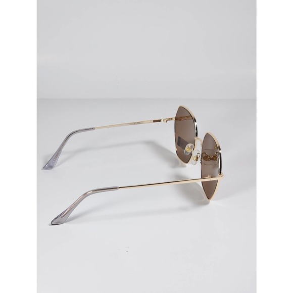 Foster Grant Brown Tinted Geometric Alternative Full Frame Gold Metal Sunglasses - Picture 6 of 11